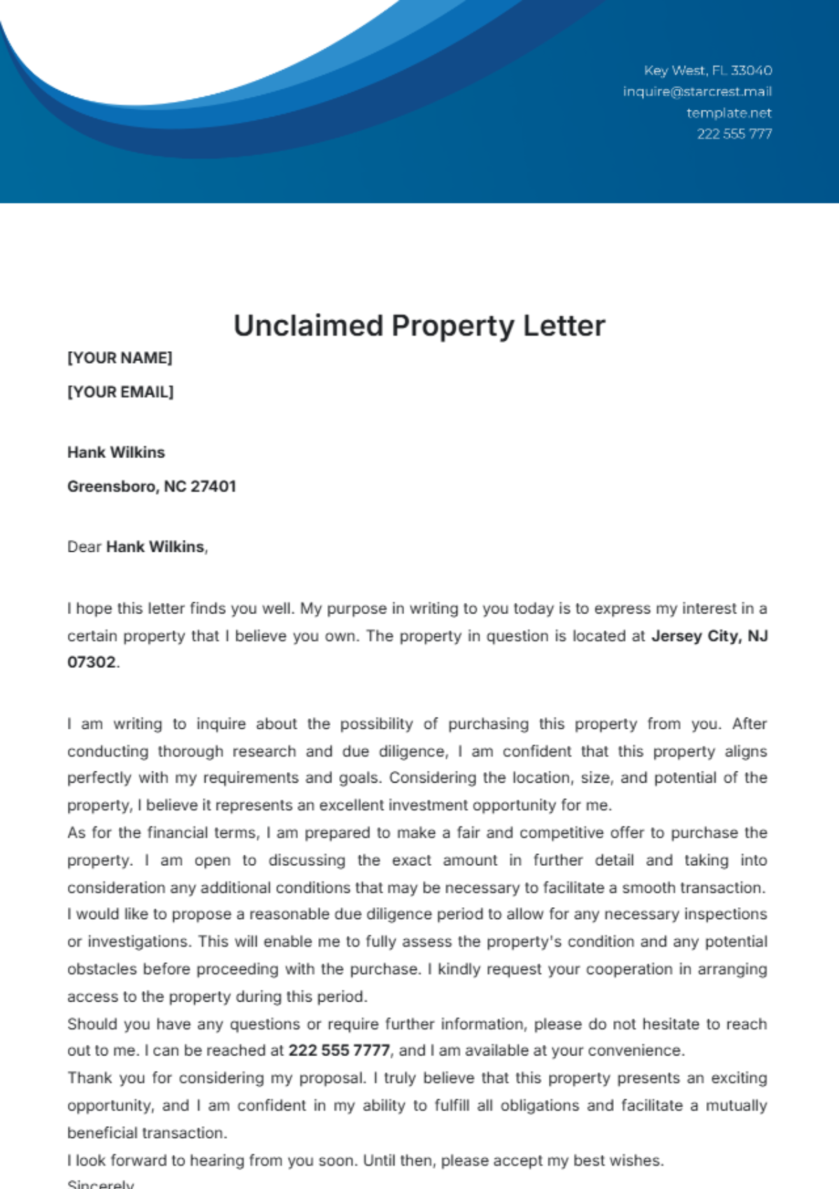 Unclaimed Property Letter Template - Edit Online & Download