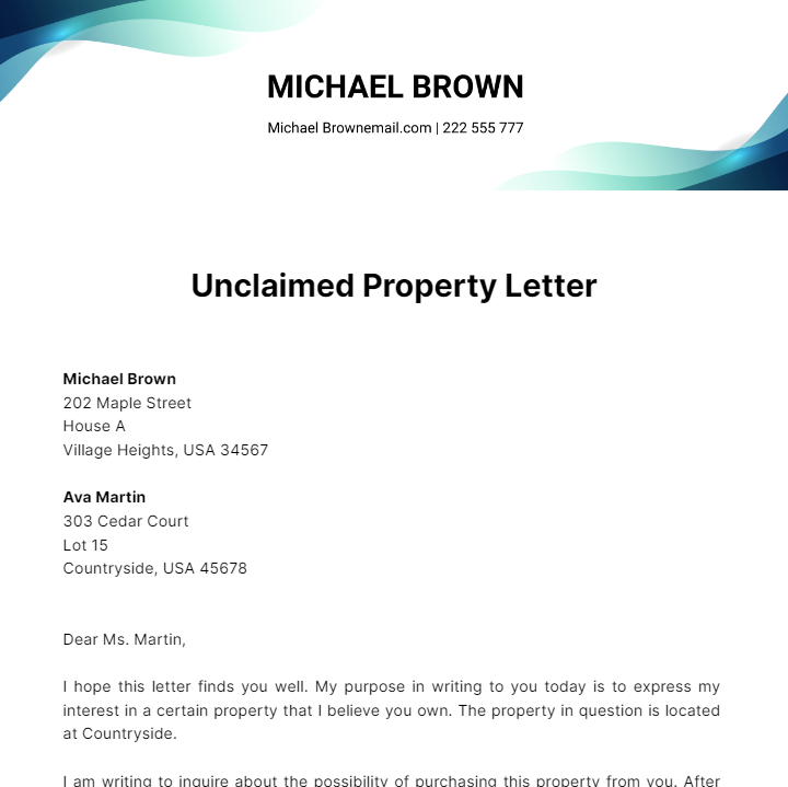 Unclaimed Property Letter Template