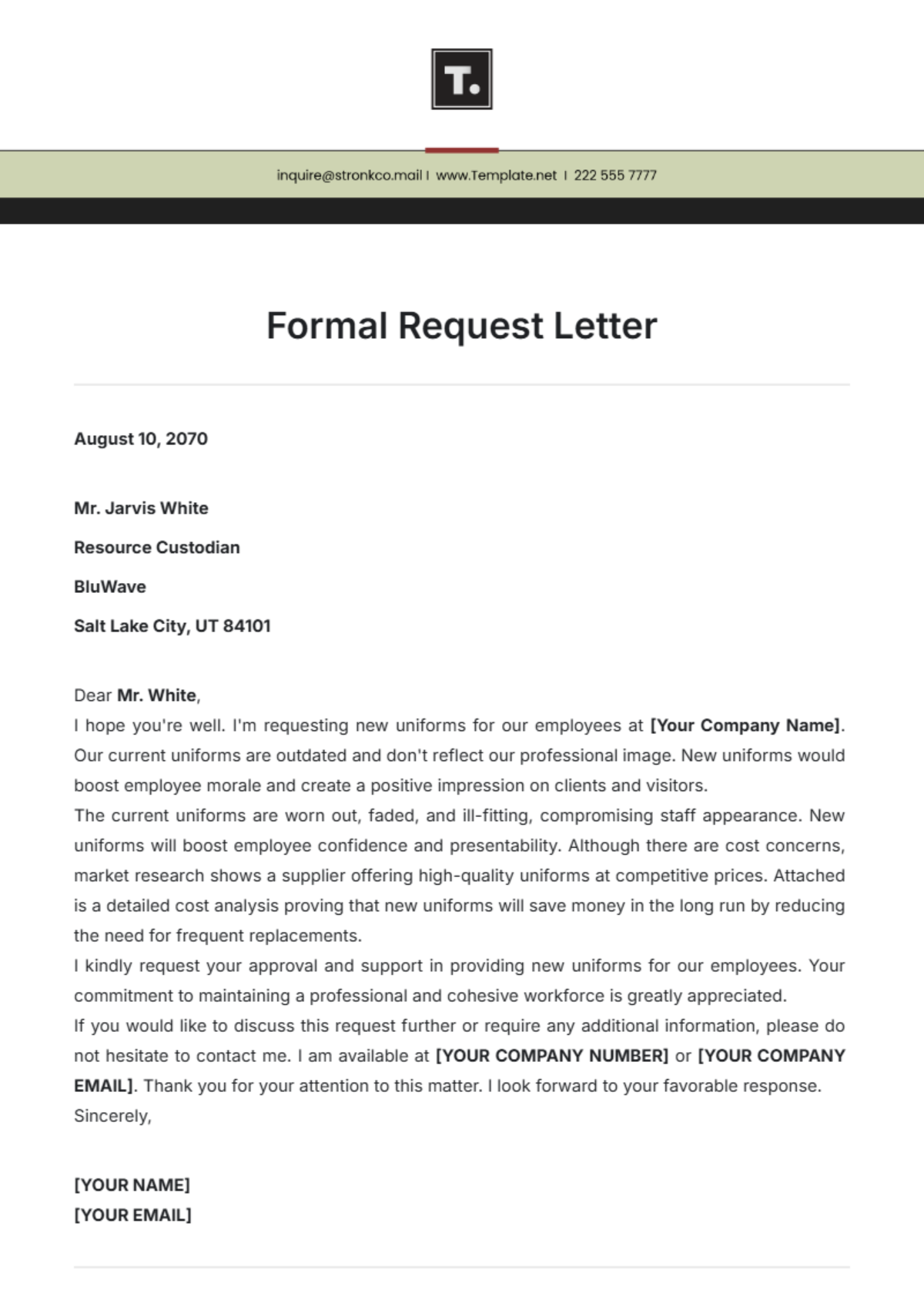 Formal Request Letter Template - Edit Online & Download