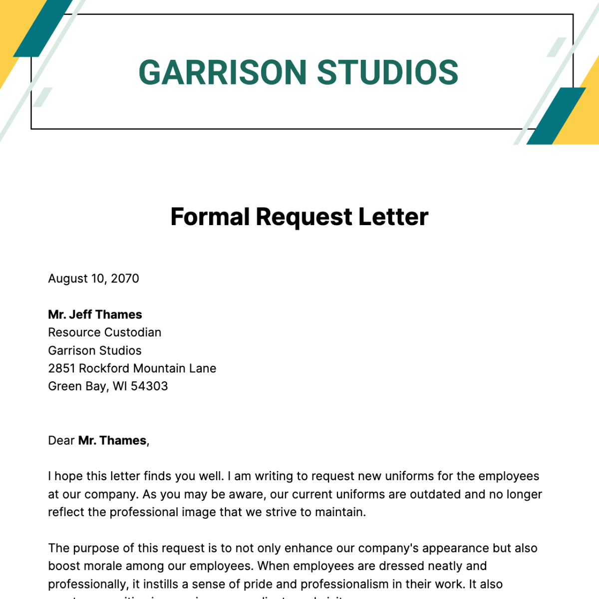 Formal Request Letter Template