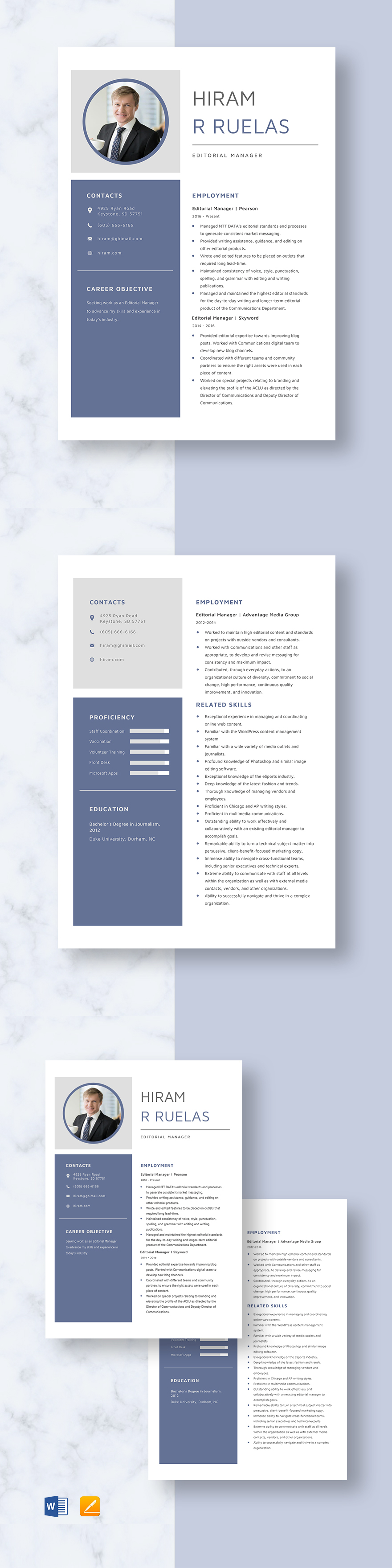 Editorial Resume Template - Word, Apple Pages 