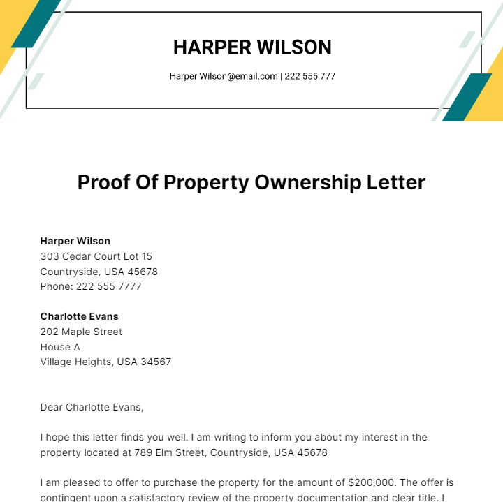 Proof Of Property Ownership Letter Template