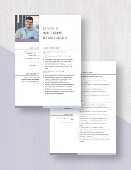 Editorial Researcher Resume Download