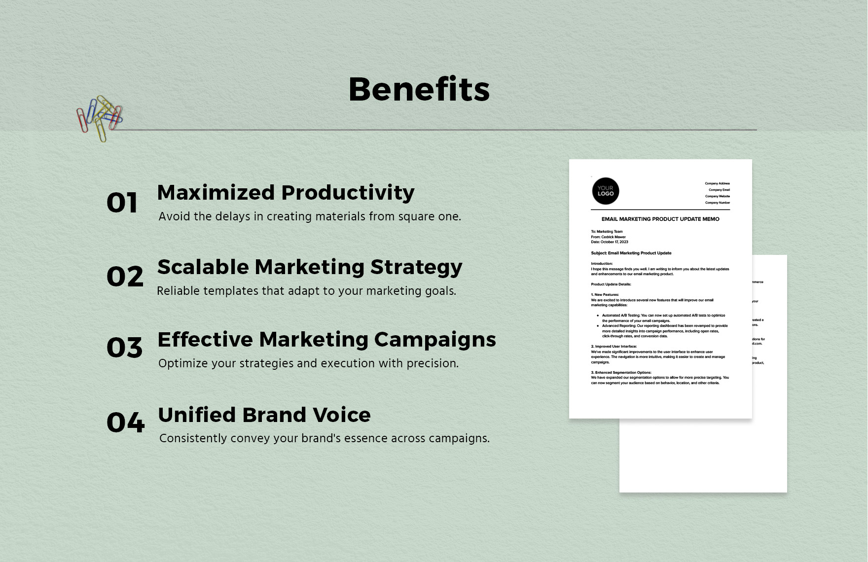 Email Marketing Product Update Memo Template