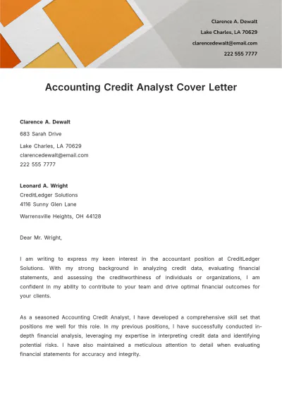 Free Accounting Credit Analyst Cover Letter Template to Edit Online