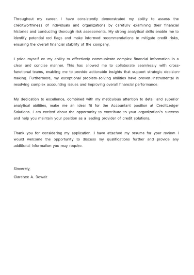 Free Accounting Credit Analyst Cover Letter Template to Edit Online