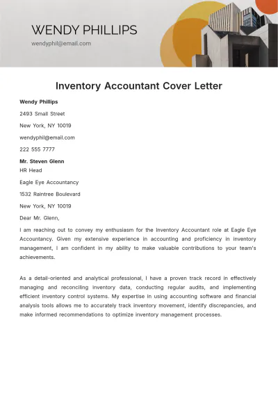 Free Inventory Accountant Cover Letter Template to Edit Online