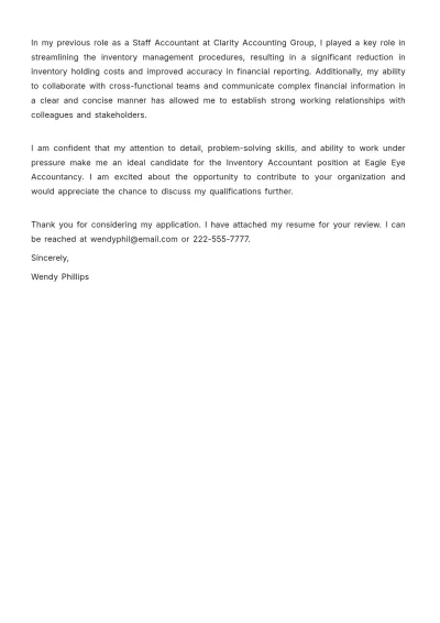 Free Inventory Accountant Cover Letter Template to Edit Online