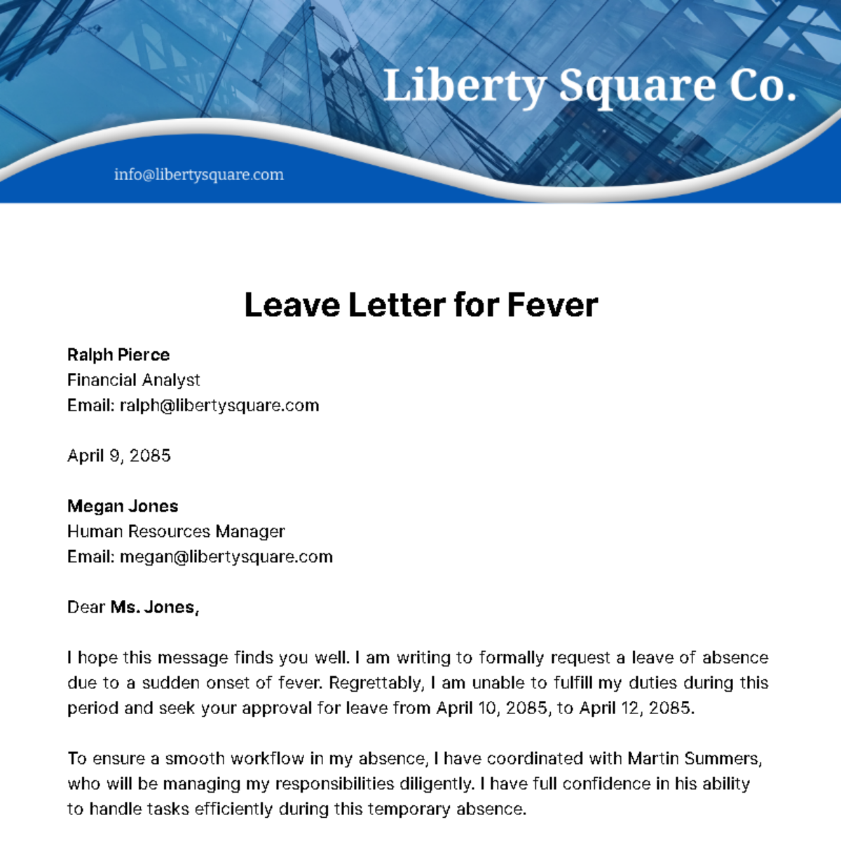 Leave Letter for Fever Template
