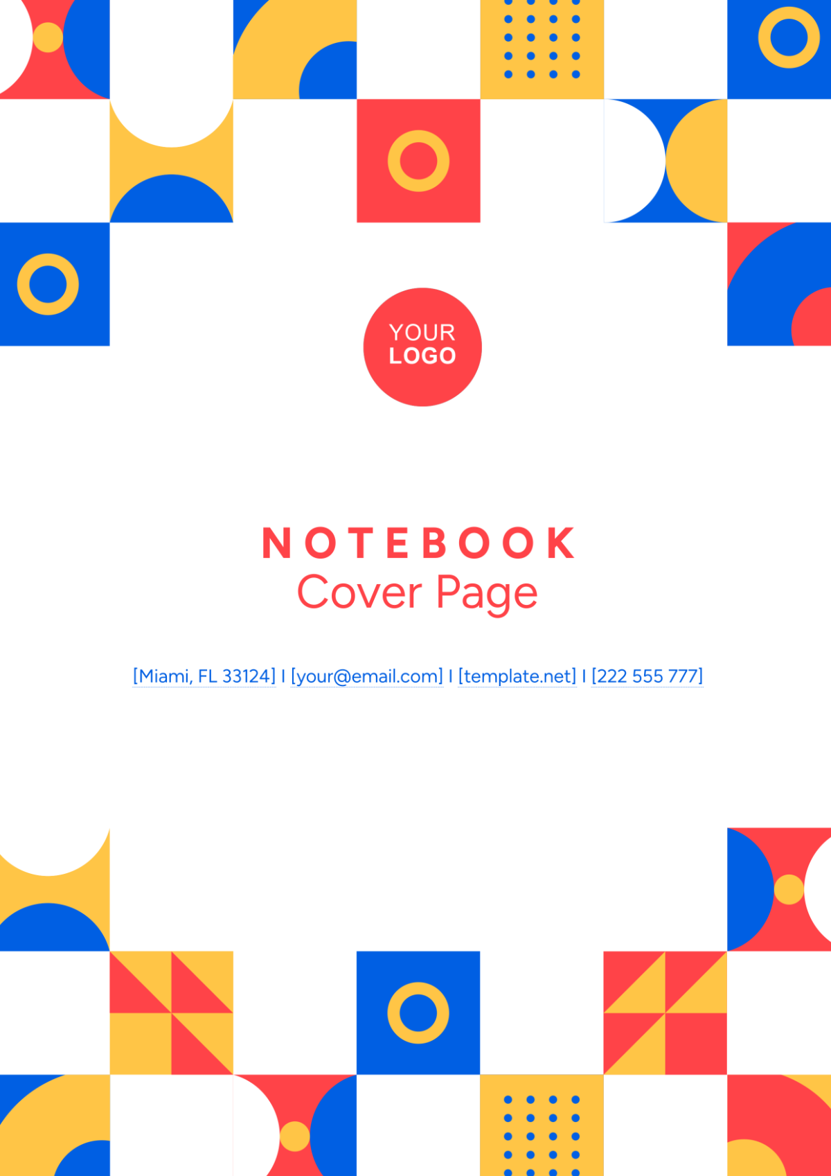 Notebook Cover Page Template
