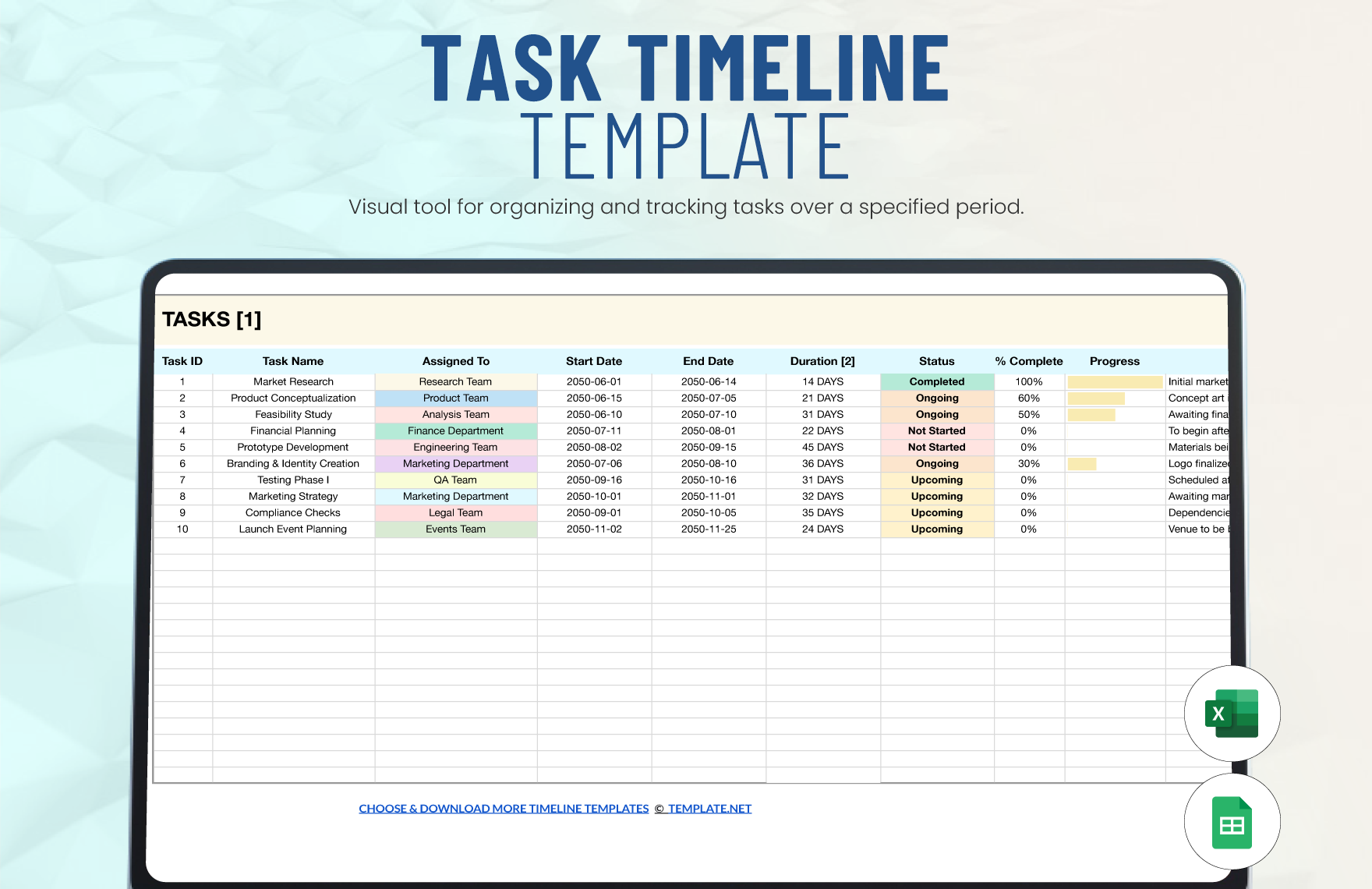 Free Task Timeline Template in Excel, Google Sheets