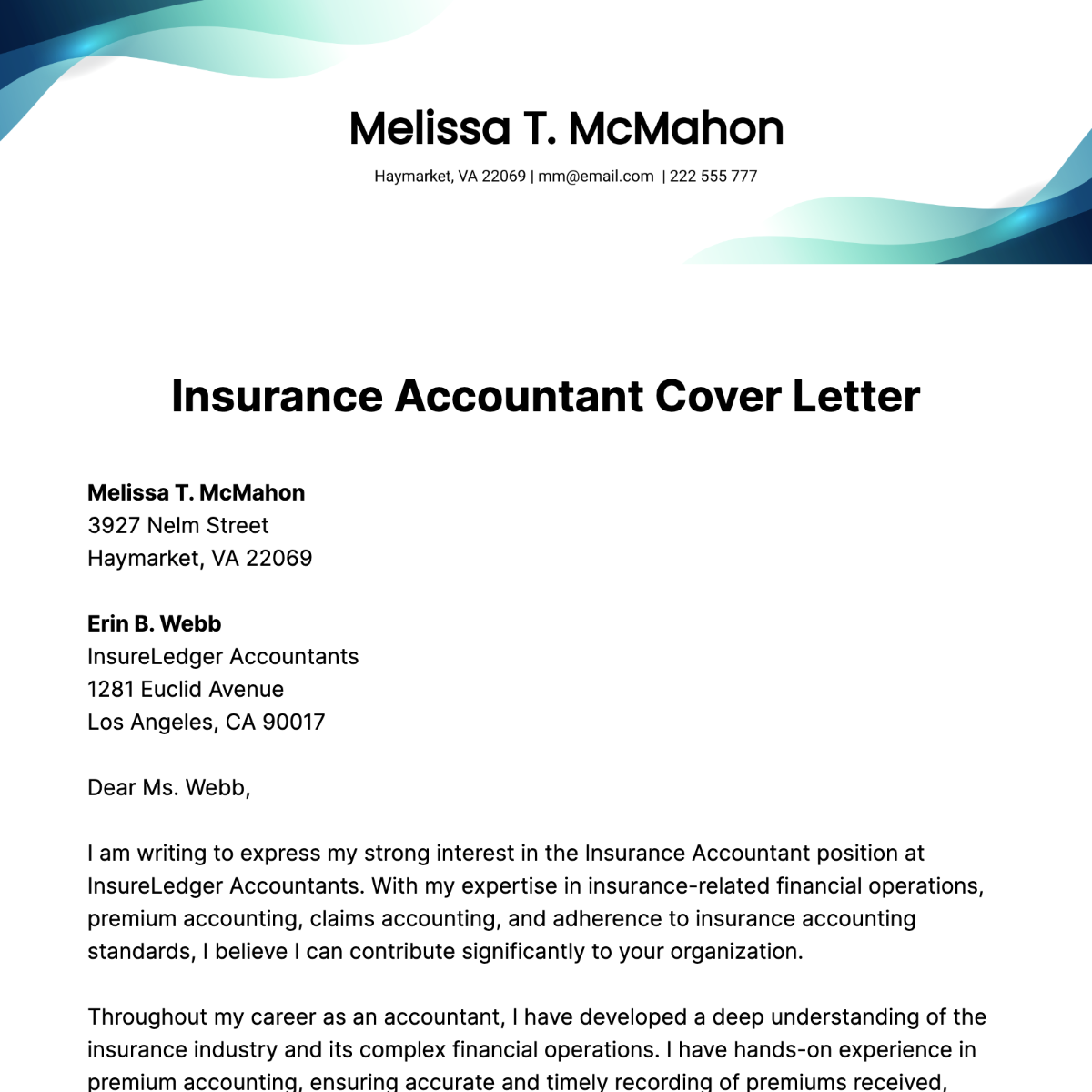Insurance Accountant Cover Letter Template