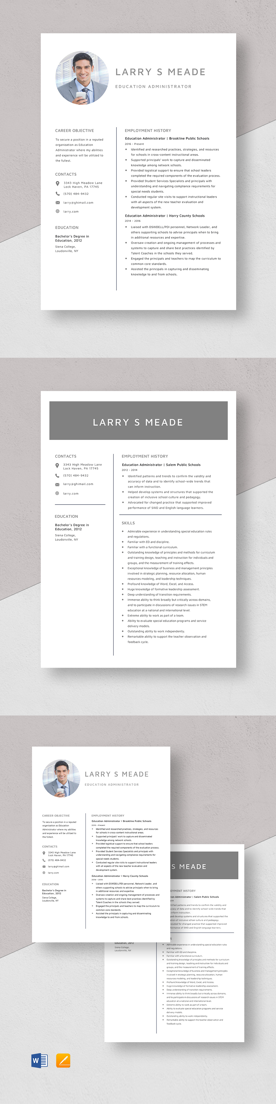 Administrator Resume Pages Templates Design, Free, Download