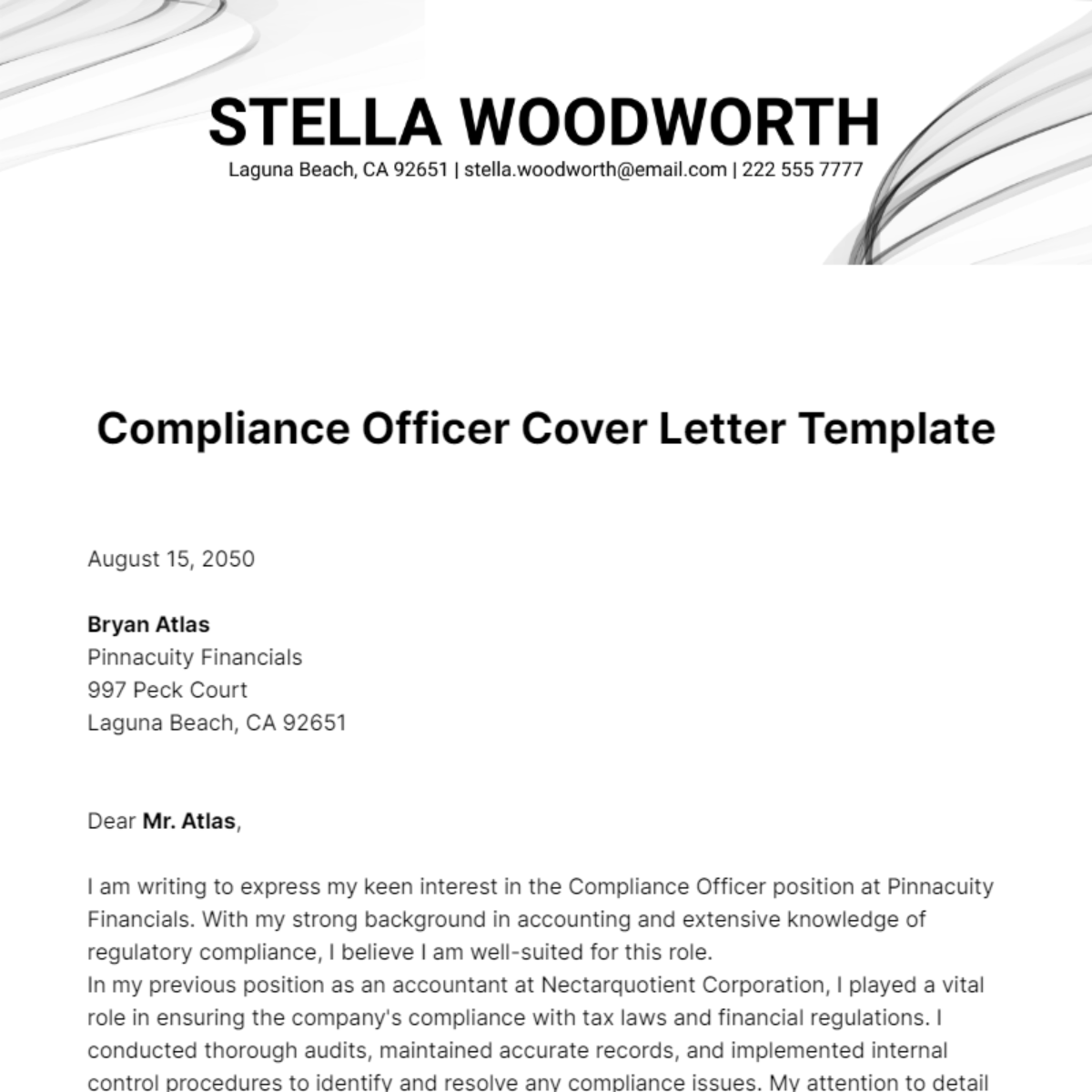 Compliance Officer Cover Letter Template