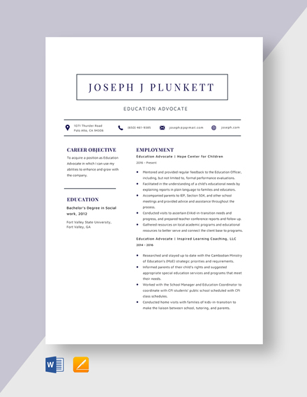 Community Advocate Resume Template [Free Pages] - Word, Apple Pages