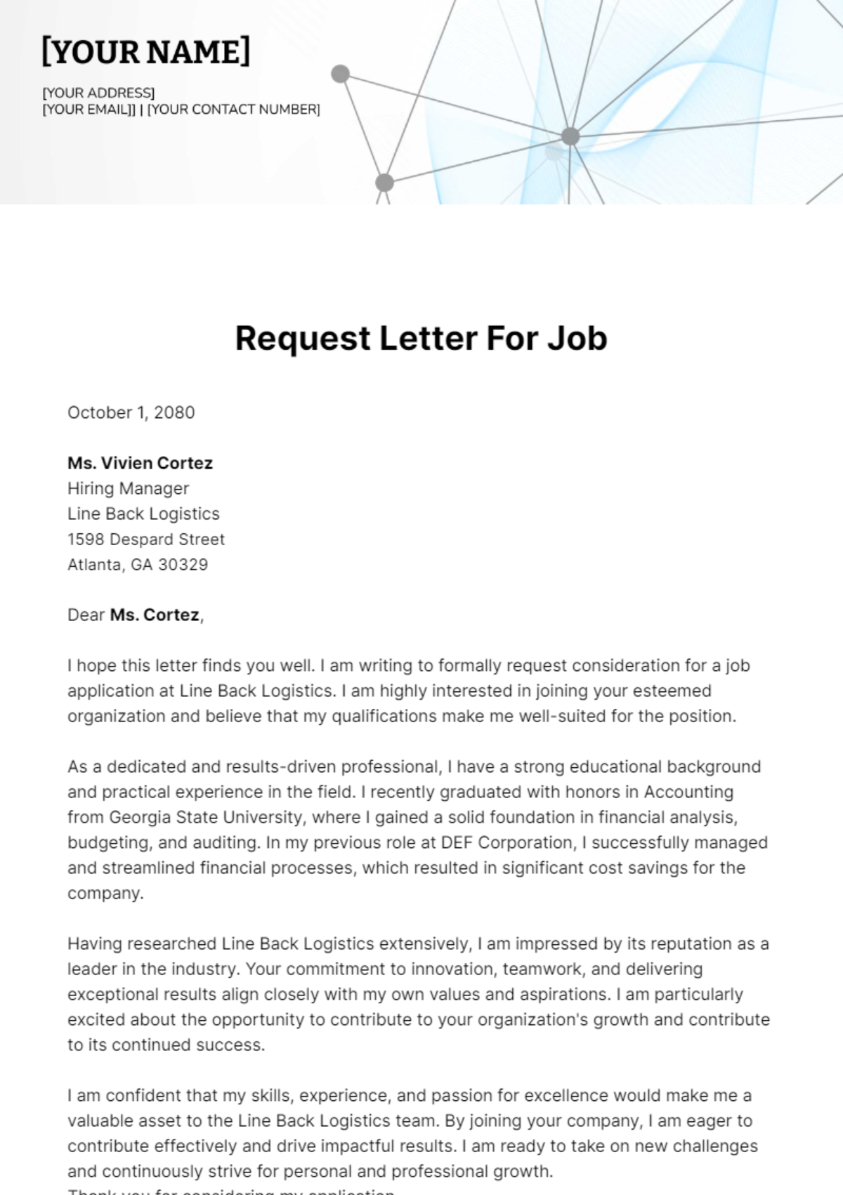 Request Letter for Job  Template - Edit Online & Download