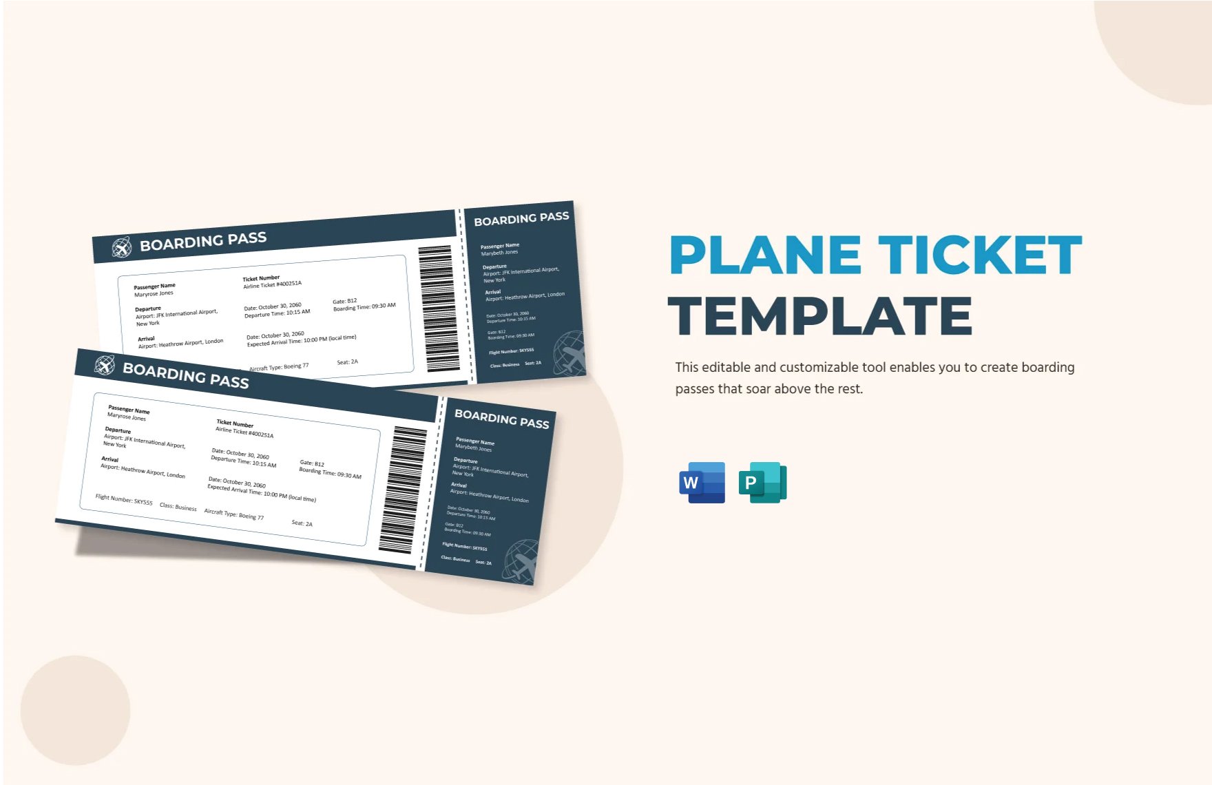 Plane Ticket Template in Word, Publisher