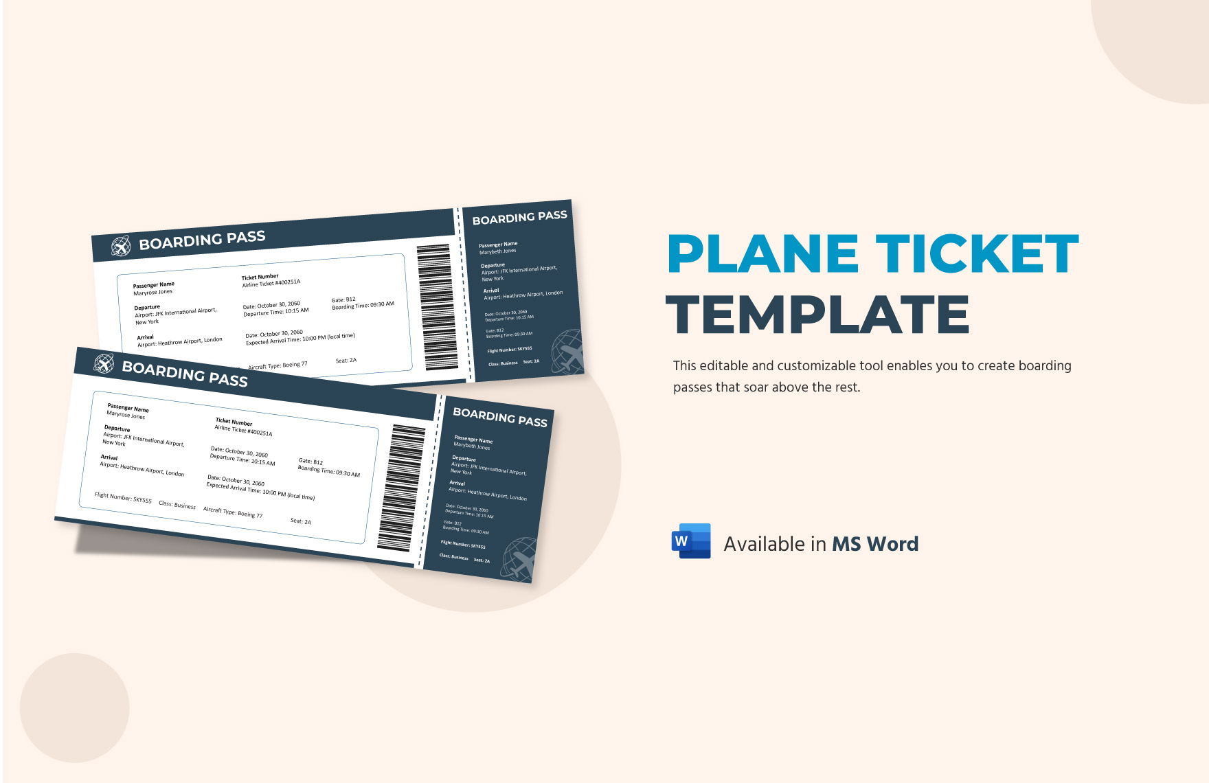 Plane Ticket Template Download in Word, Illustrator, PSD, Apple Pages