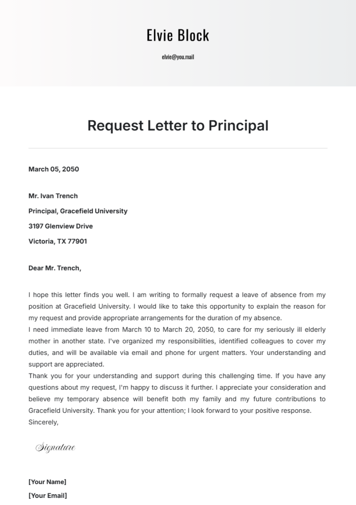 Request Letter to Principal Template - Edit Online & Download