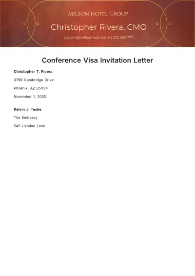 Free Conference Visa Invitation Letter Template to Edit Online
