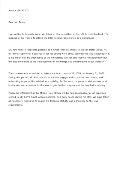 Free Conference Visa Invitation Letter Template to Edit Online