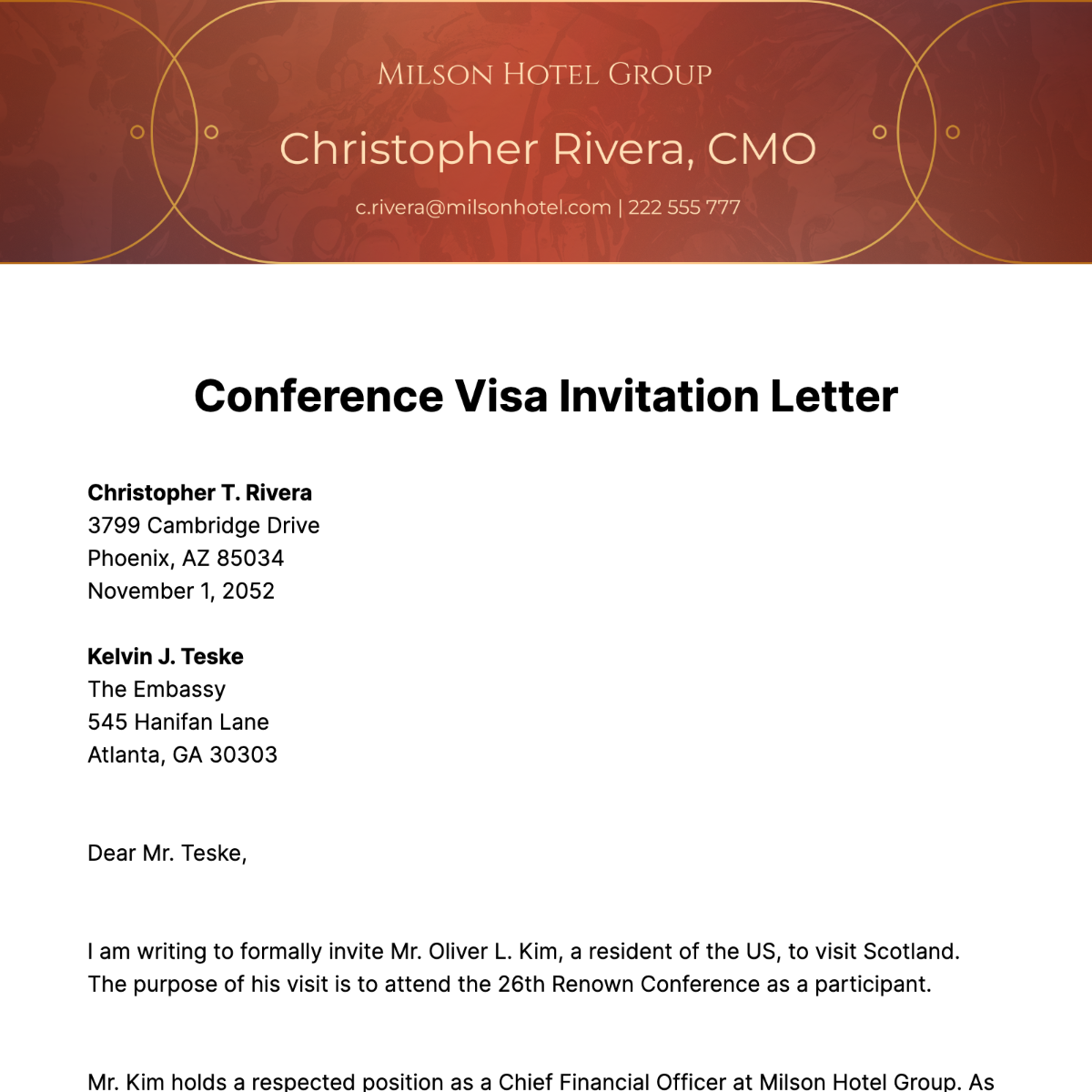 FREE Visa Invitation Letter Templates & Examples - Edit Online