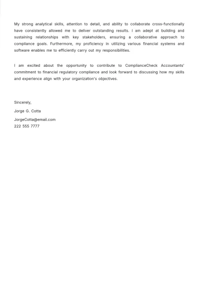 Free Financial Compliance Accountant Cover Letter Template to Edit Online