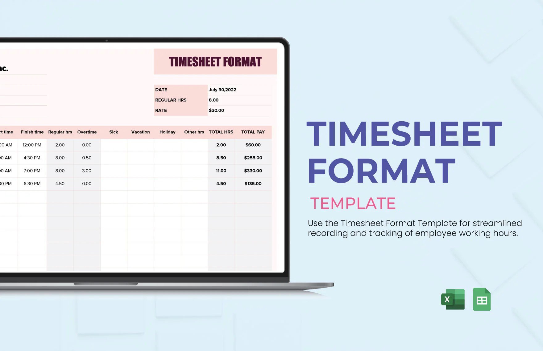 Free Timesheet Format Template in Excel, Google Sheets