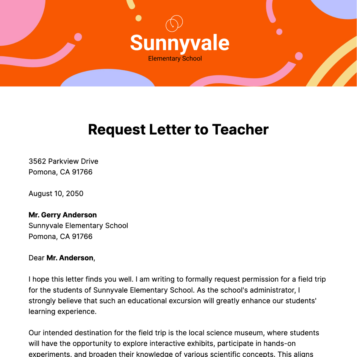 Request Letter to Teacher  Template
