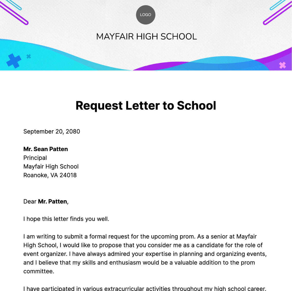 Request Letter to School  Template