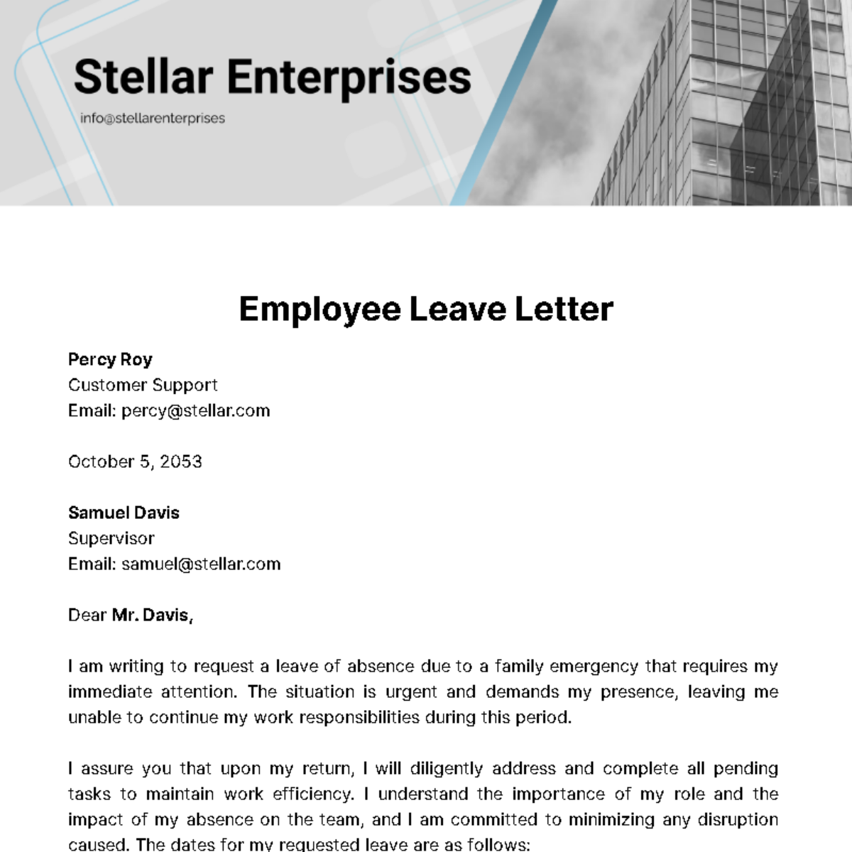 Employee Leave Letter Template