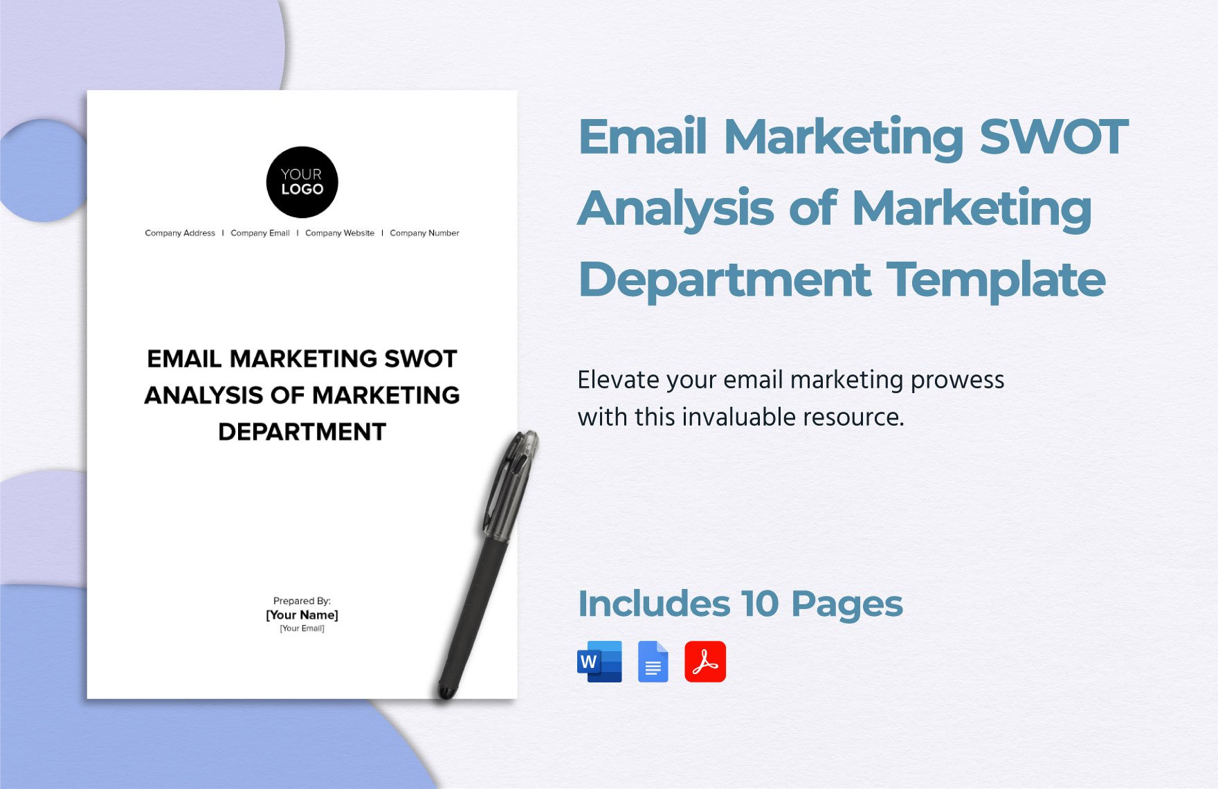 Email Marketing SWOT Analysis of Marketing Department Template