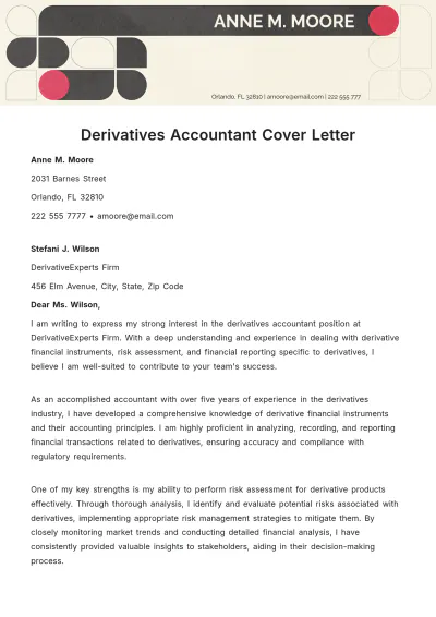 Free Derivatives Accountant Cover Letter Template to Edit Online