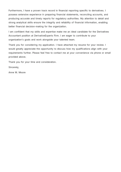 Free Derivatives Accountant Cover Letter Template to Edit Online