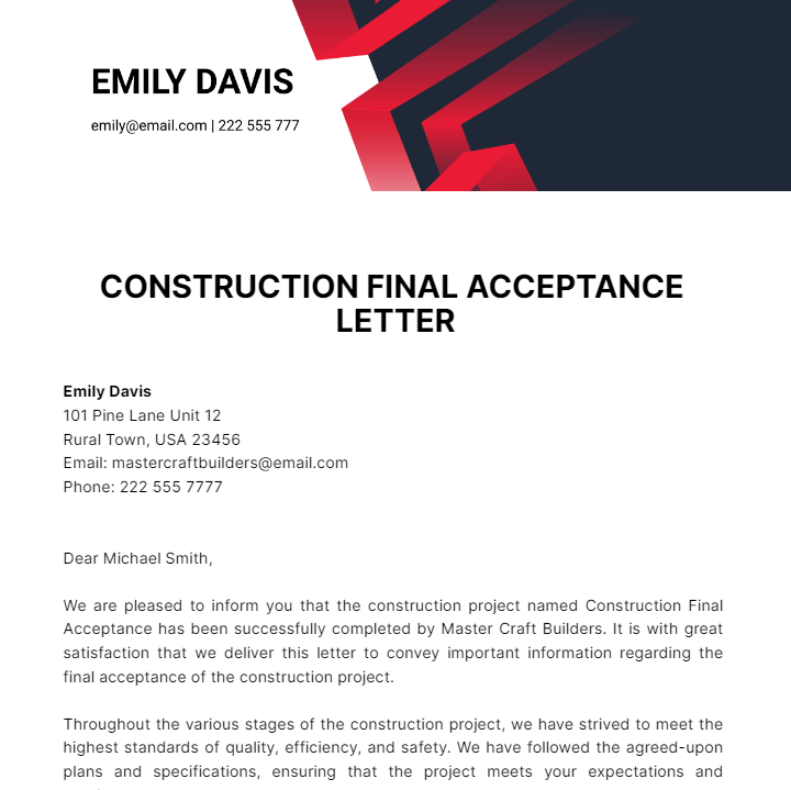 Construction Final Acceptance Letter Template