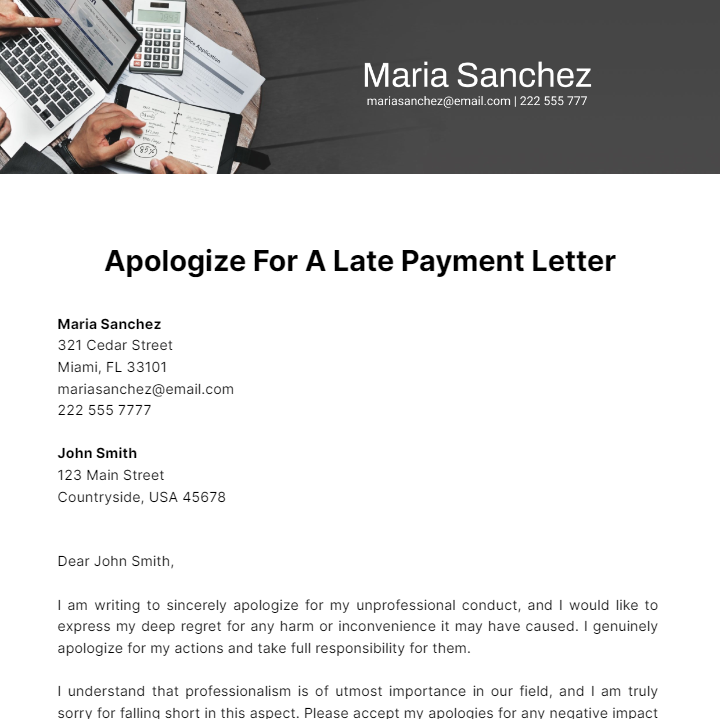 Free Apologize For A Late Payment Letter Template