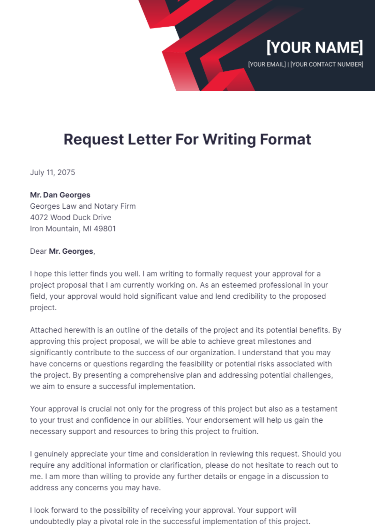 Free Request Letter Writing Format  Template