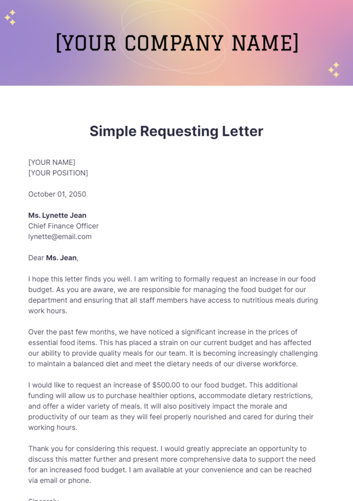 Simple Requesting Letter  Template - Edit Online & Download