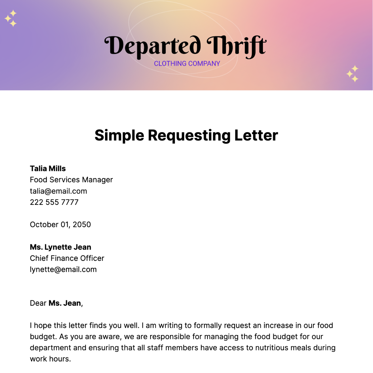 Simple Requesting Letter  Template