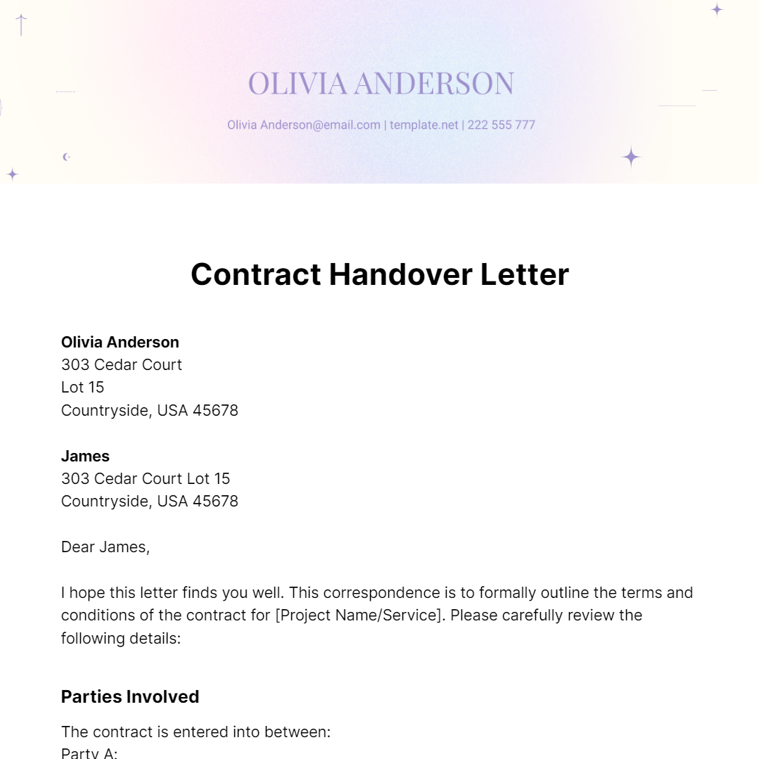 Contract Handover Letter Template