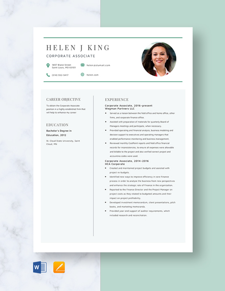 FREE Associate Resume Template - Download in Word, Photoshop, Apple ...