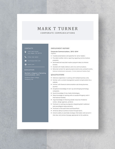Corporate Communications Resume Template