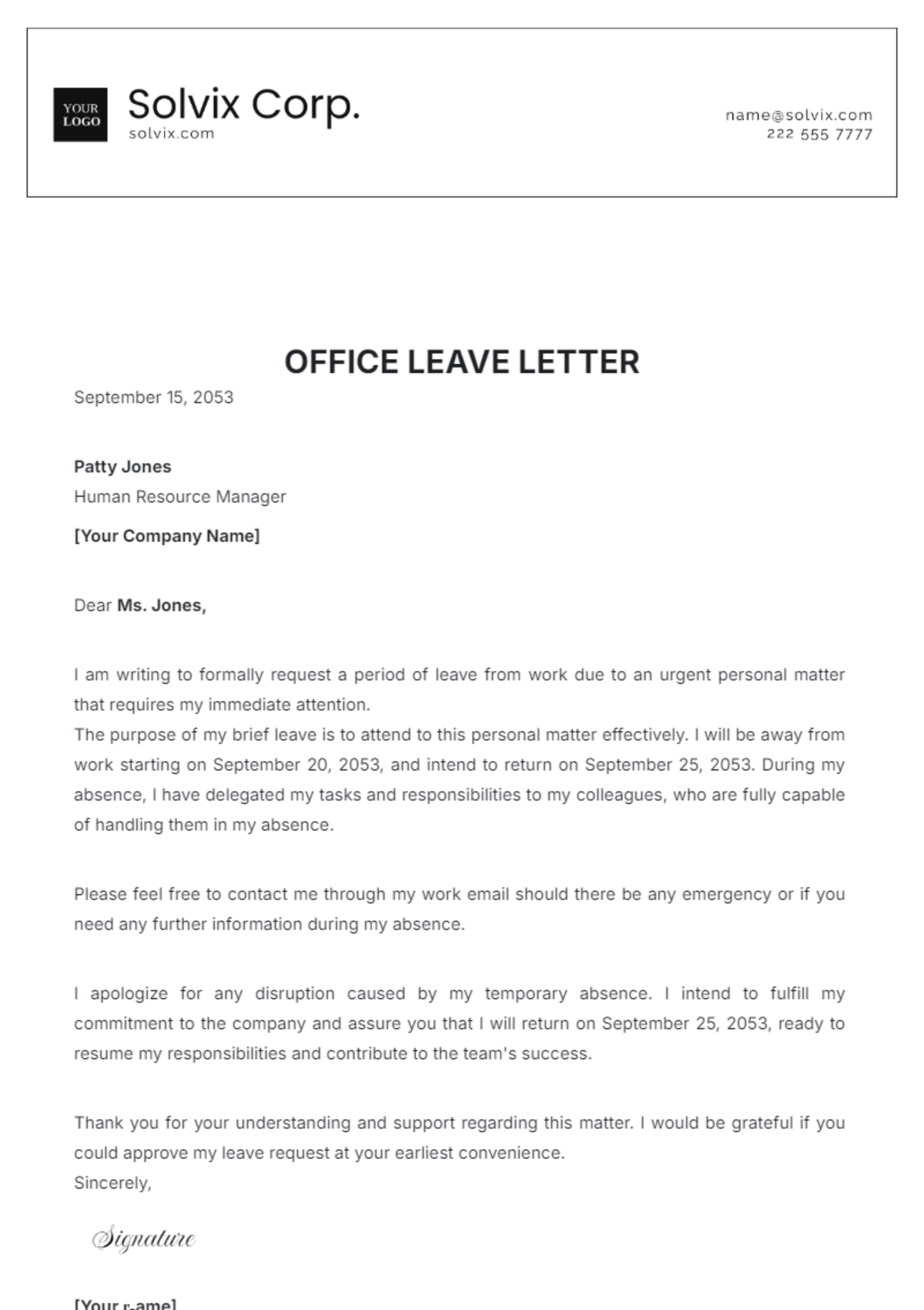 Office Leave Letter Template - Edit Online & Download