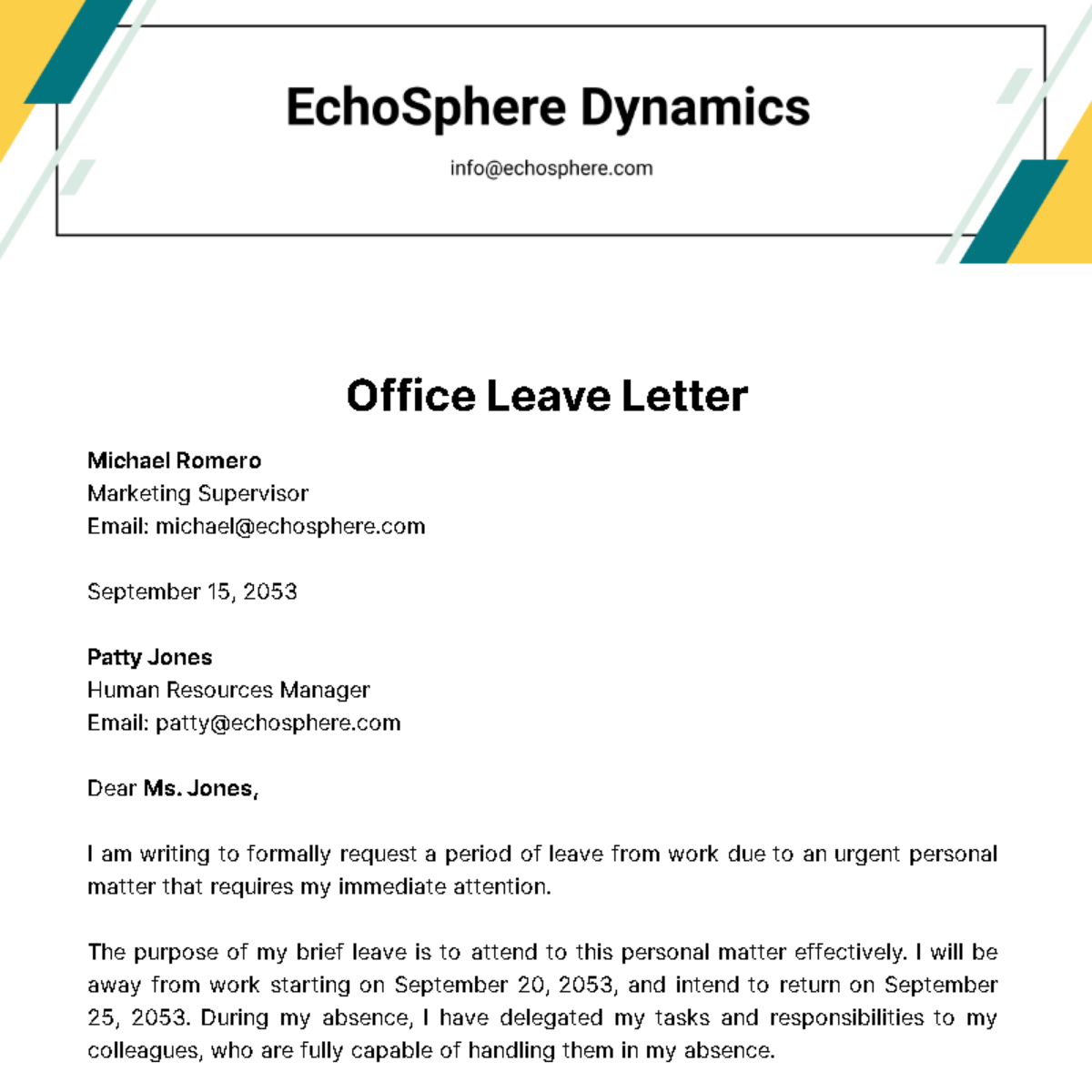 Office Leave Letter Template