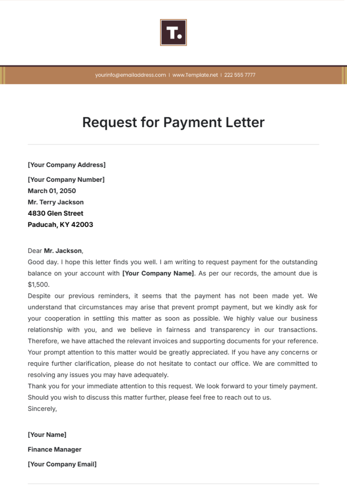 Request for Payment Letter Template - Edit Online & Download