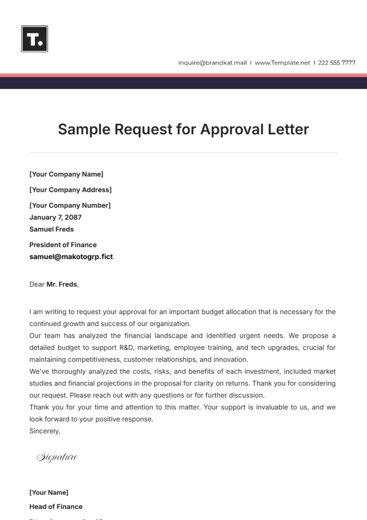 Sample Request for Approval Letter Template - Edit Online & Download