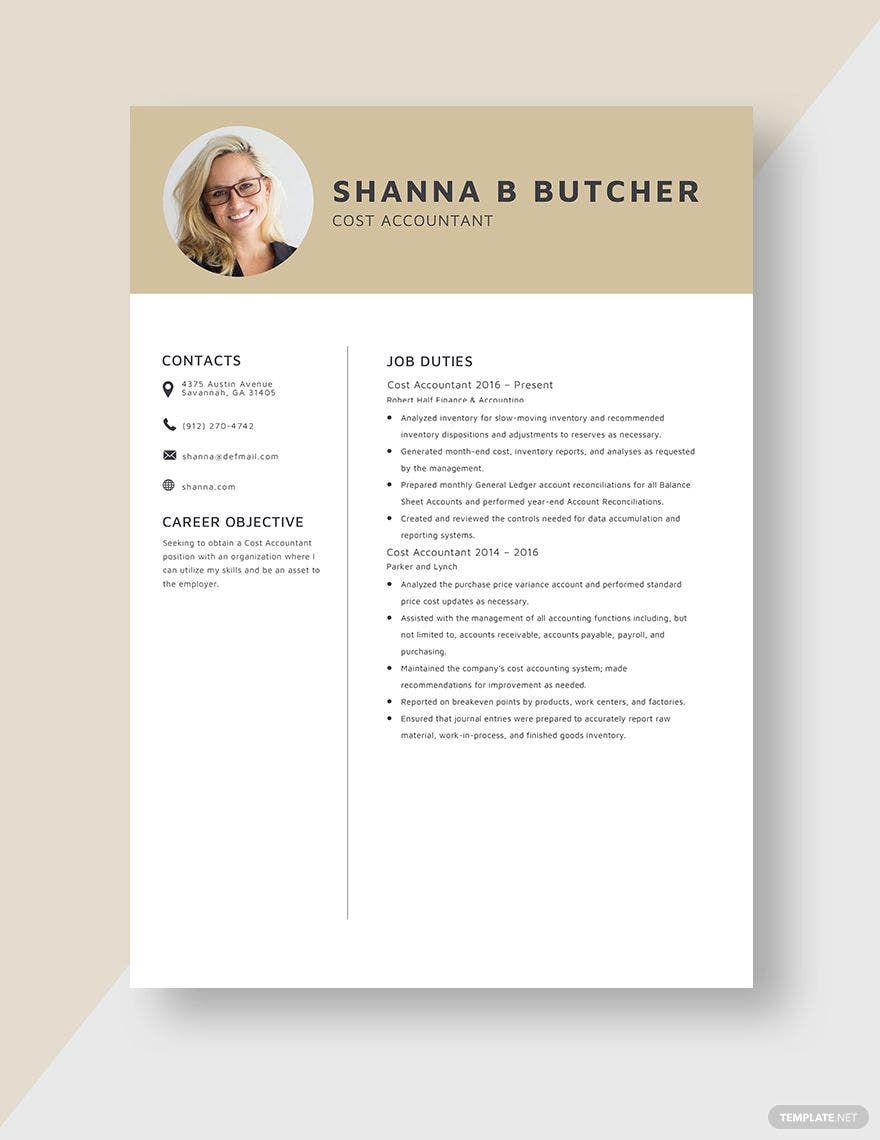 Cost Accountant Resume Template