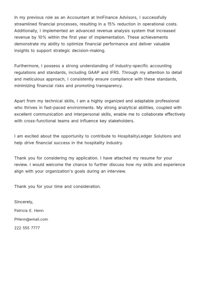 Free Hospitality Accountant Cover Letter Template to Edit Online
