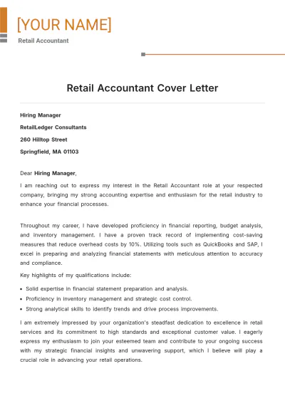 Free Retail Accountant Cover Letter to Edit Online