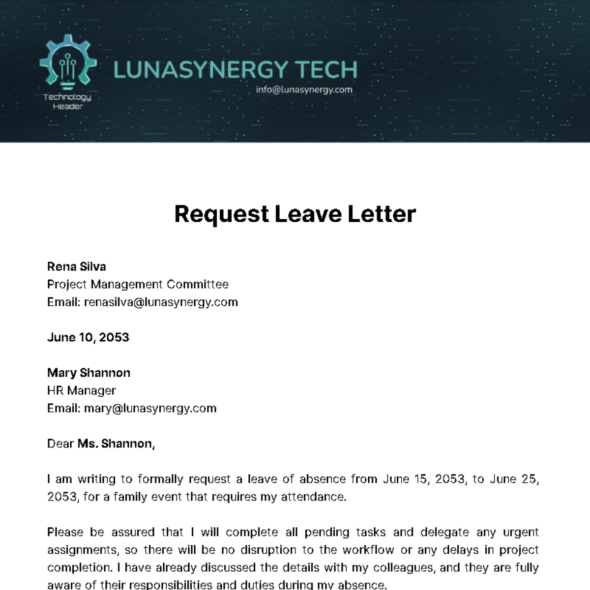 Request Leave Letter Template